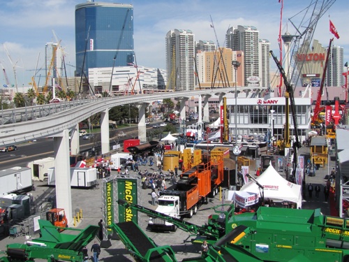 CONEXPO/CON-AGG 2011 filled every inch of indoor and outdoor space available. Seen here, the show spills over from the Central to the North lot across the street from the Las Vegas Convention Center. 