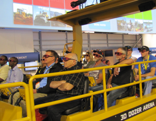 When the real world just isn't enough, Topcon has you covered, with 3D video presentations inside a giant bull dozer no less. 