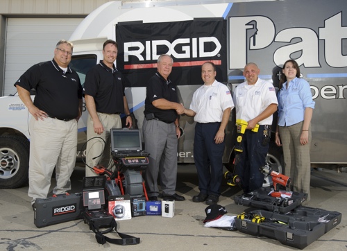 RIDGID team consisting of (from left to right) Dan Klug, Owen Primavera, and Cliff Wells. Followed by the owner of Pat the Plumber, Pat Grogan, followed by Clayton Bevitt and Kylie Mason.   