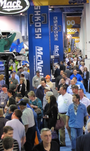 From the start of the show, CONEXPO's 2,400 exhibitors enjoyed heavy traffic and reportedly strong buying activity. This view inside South Hall tells the story.