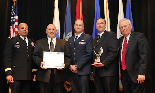 (Pictured from left to right: Brigadier General John Harris-Assistant Adjutant General for Army, Chuck Domonkos-CEO SC Fastening Sytems, 1LT Neil Domonkos-Operations Manager SC Fastening Systems, Scott Filips-President SC Fastening Systems, Steve Koper-Ohio ESGR State Chair)