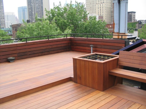 Designed strictly with Ipe, a very popular tropical hardwood used by Urban Exteriors for its long-lasting qualities, Rayboy builds approximately 25 decks per year, commanding anywhere from $5,000 to $20,000 for projects ranging from 100 to 300 sq. ft. Some of these can even be seen hundreds of feet above the city's streets and atop residences dating back to the 1800s.